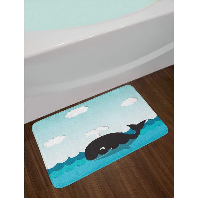 Whale in Wavy Ocean Bath Mat