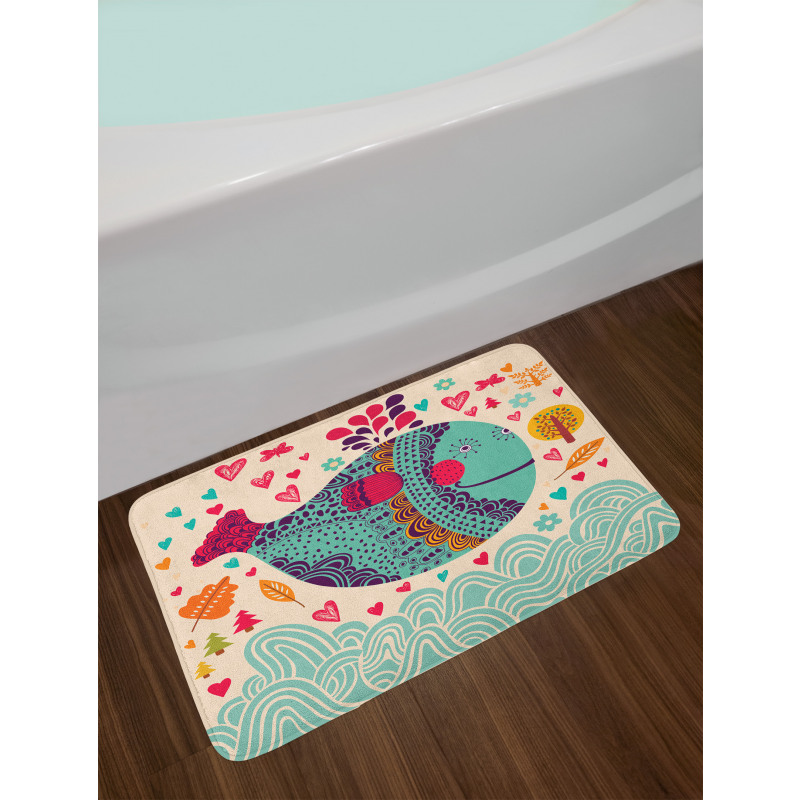 Colorful Whales Plants Bath Mat