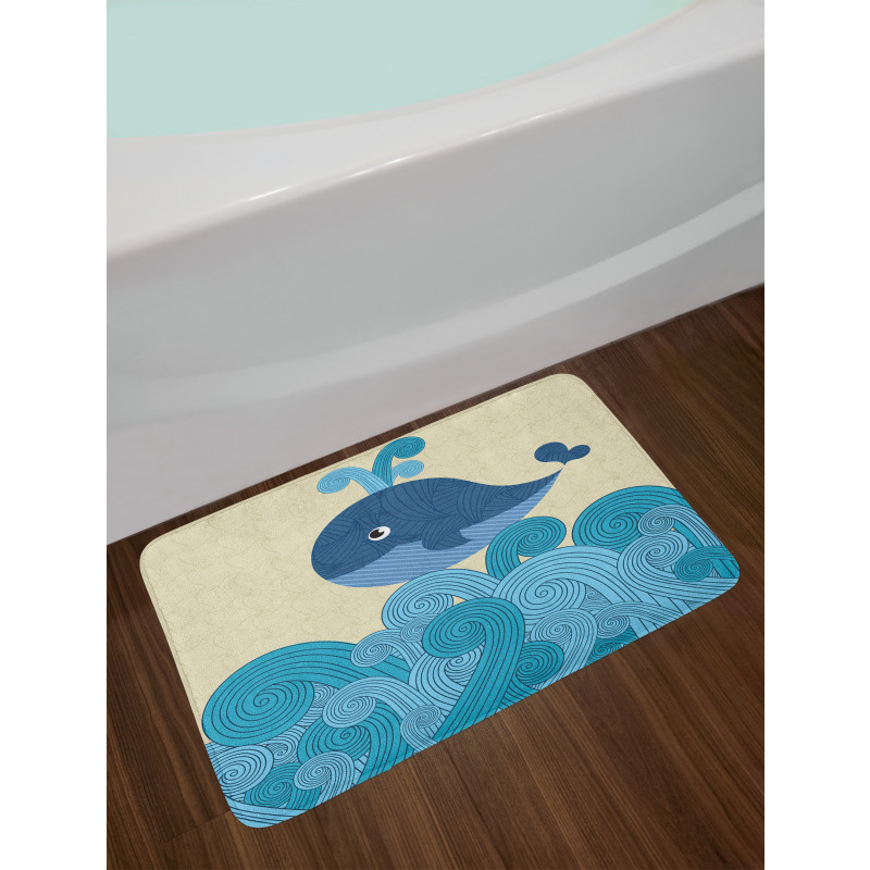 Smiley Whale and Lines Bath Mat