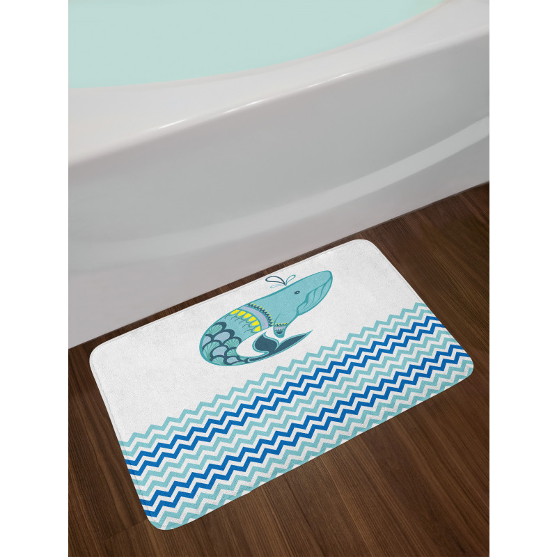 Whale with Zig Zag Pattern Bath Mat