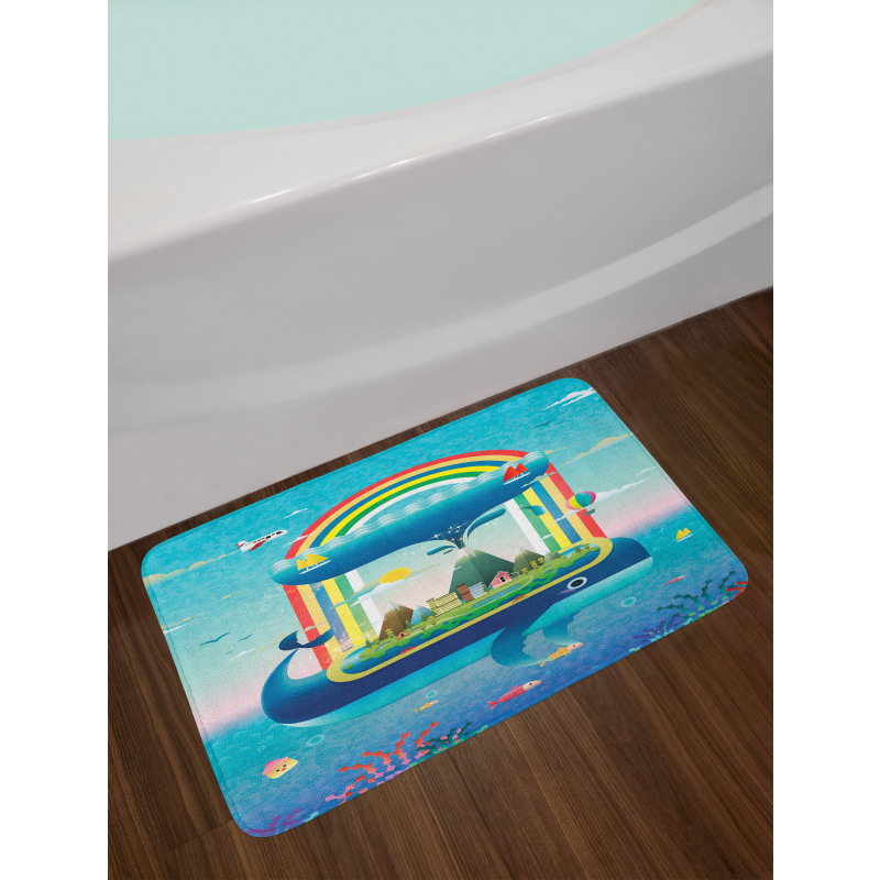 Whale Rainbow Ocean Art Bath Mat