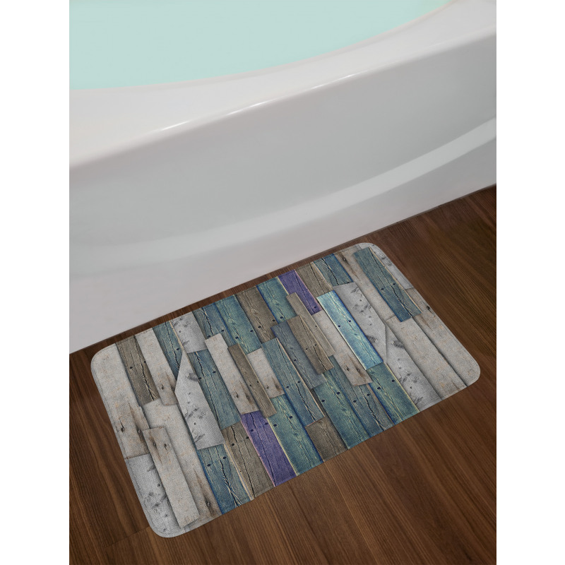 Blue Grey Planks Grunge Bath Mat