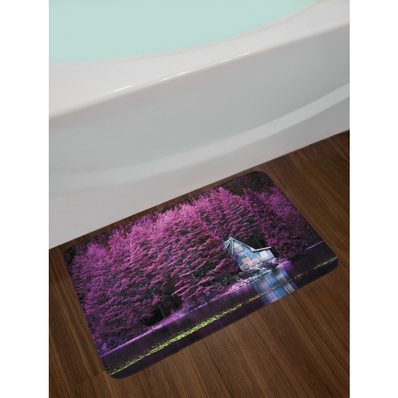 Purple Trees by Lake Bath Mat