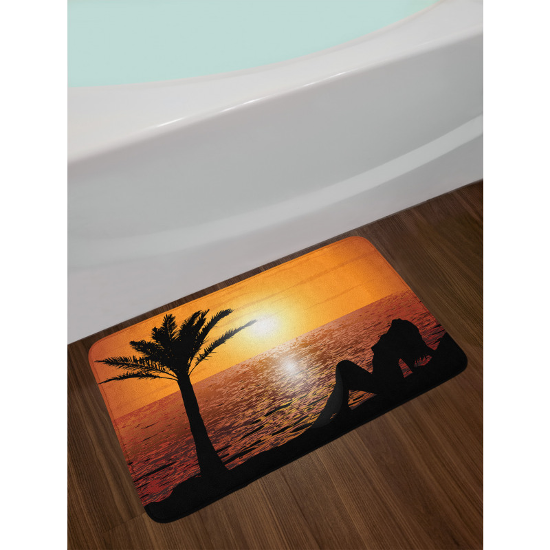 Girl Tropic Beach with Sunset Bath Mat