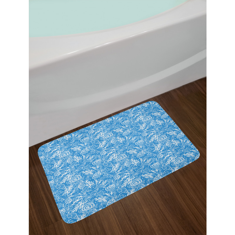 Monochrome Shells Corals Bath Mat