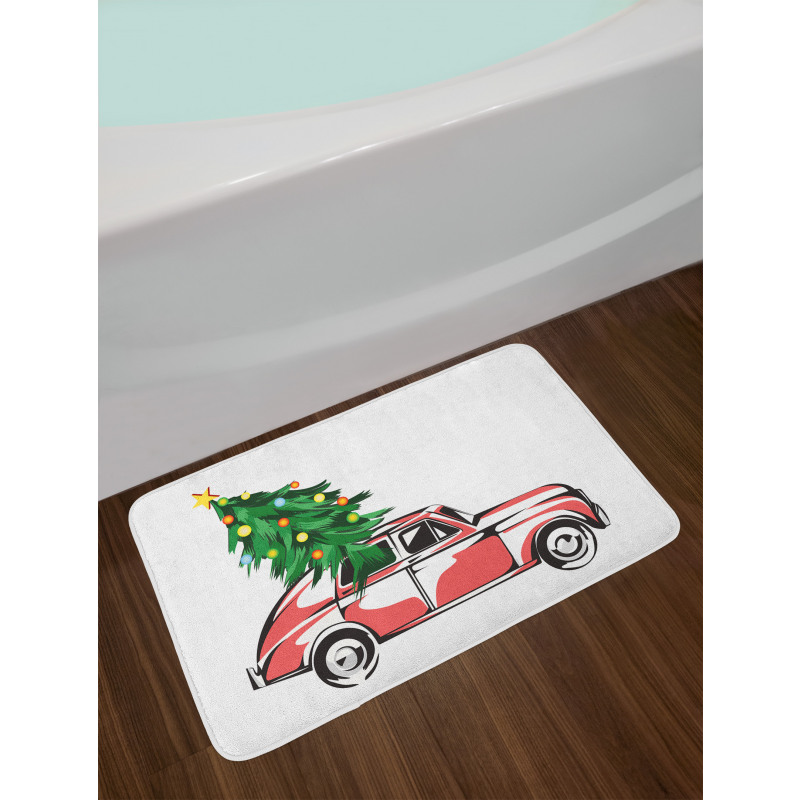 Retro Car Xmas Tree Bath Mat