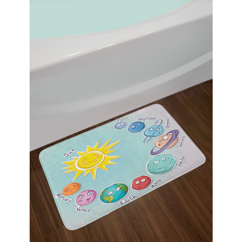 Cartoon Sun Planets Bath Mat