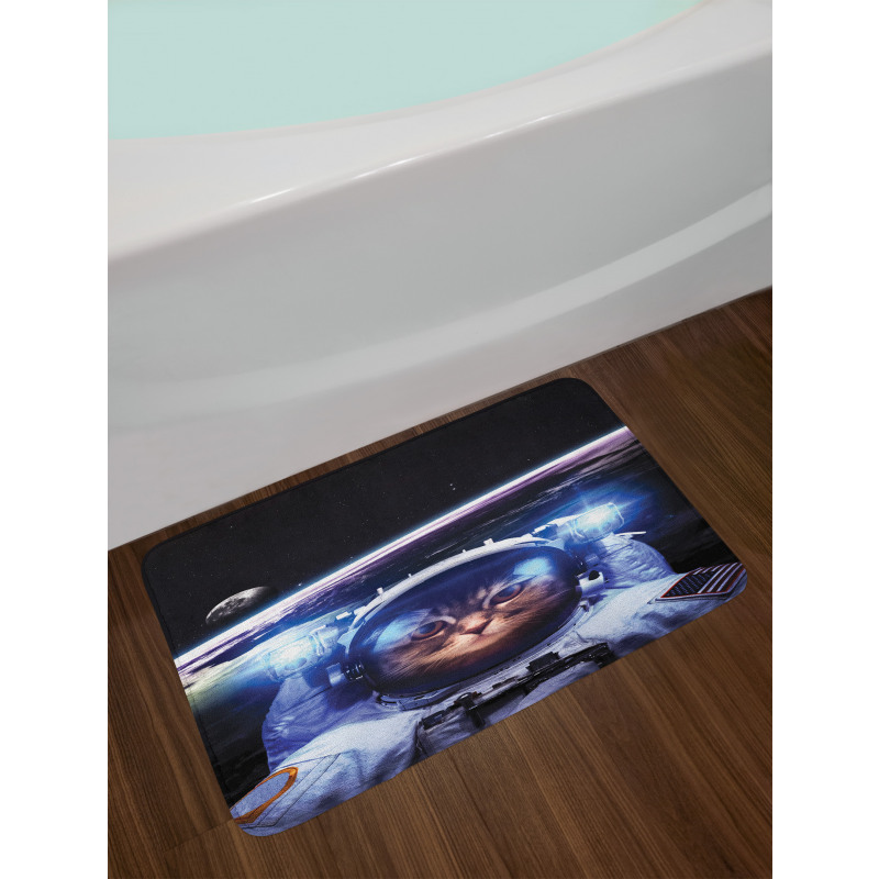 Funny Astronaut Cat Humor Bath Mat