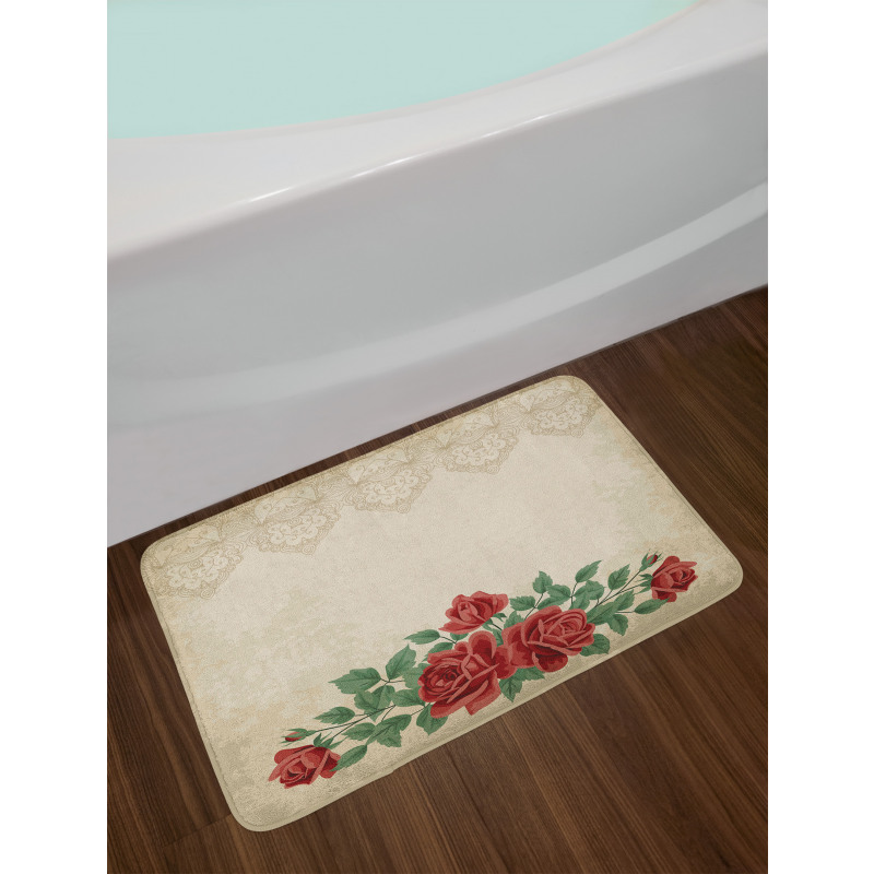 Vintage Love Red Roses Bath Mat