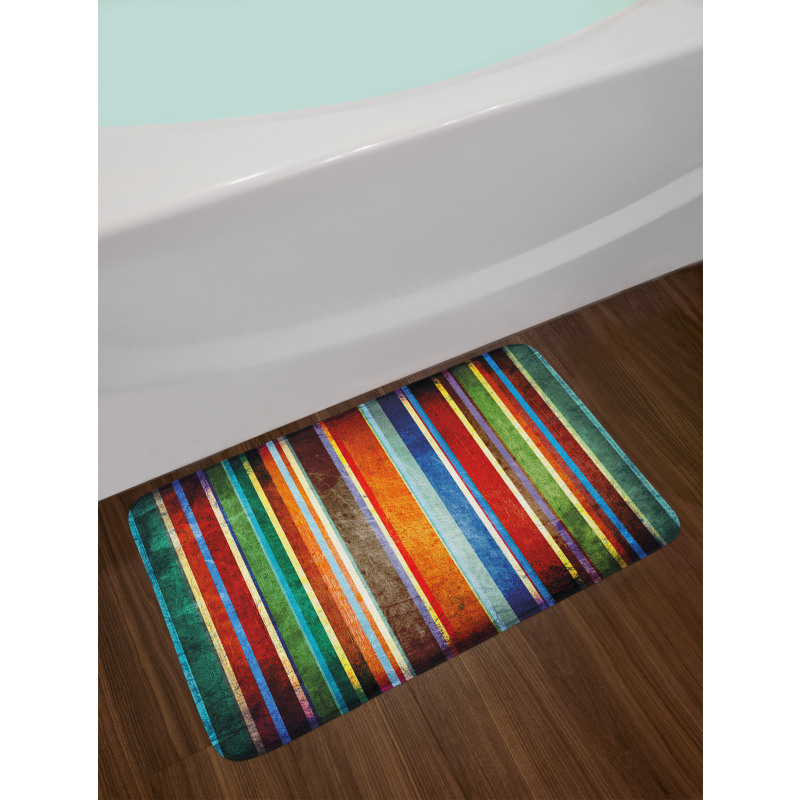 Retro Colorful Bands Bath Mat