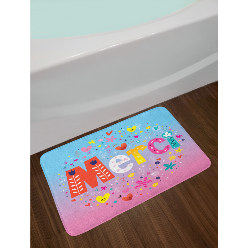 French Words with Hearts Bath Mat