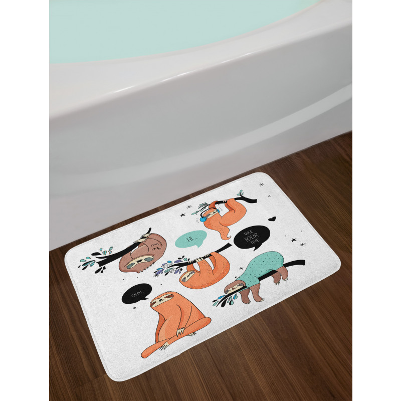 Smiling Sloth Cartoon Bath Mat