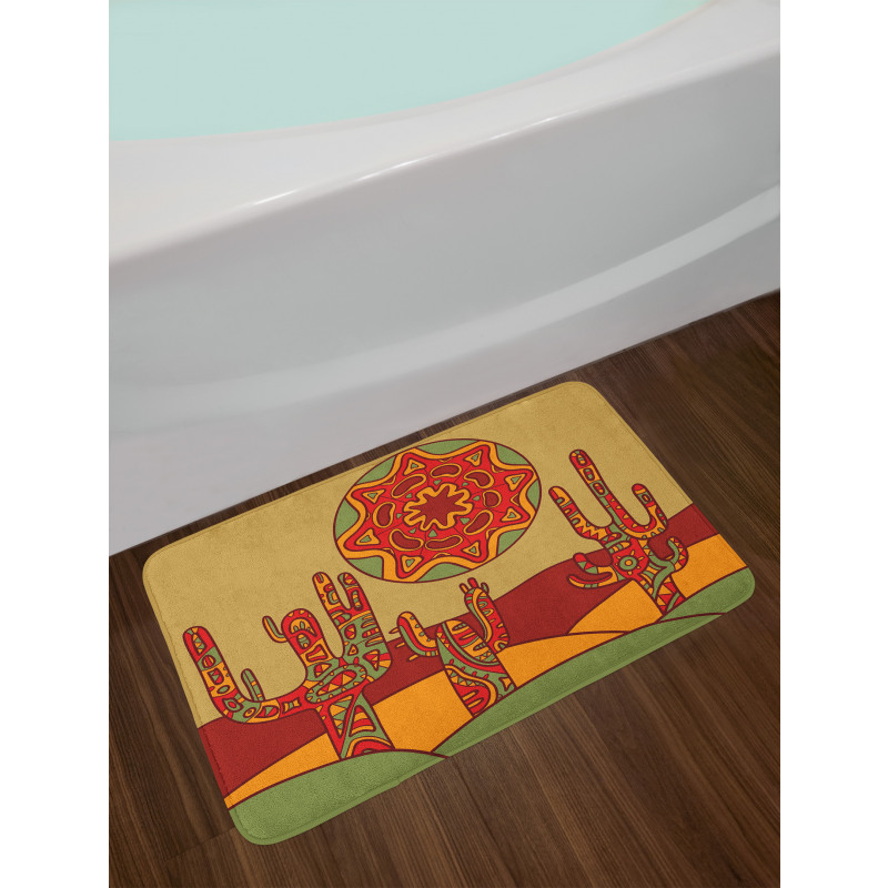 Tribal Design Cactus Bath Mat