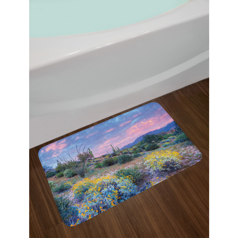 Mountain Floral Scenery Bath Mat