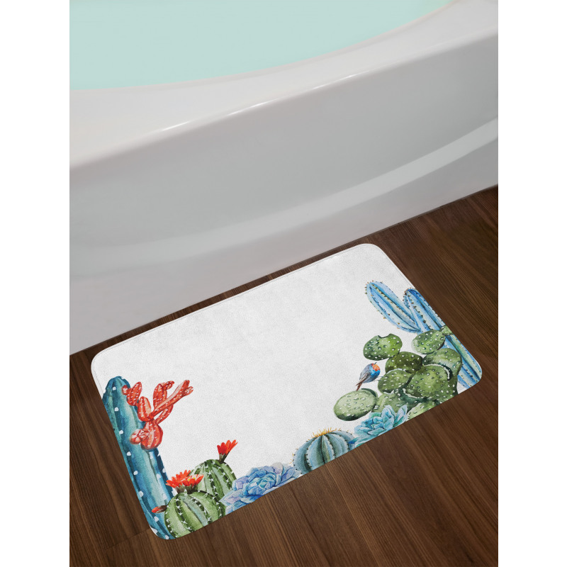 Cactus Flowers Birds Bath Mat