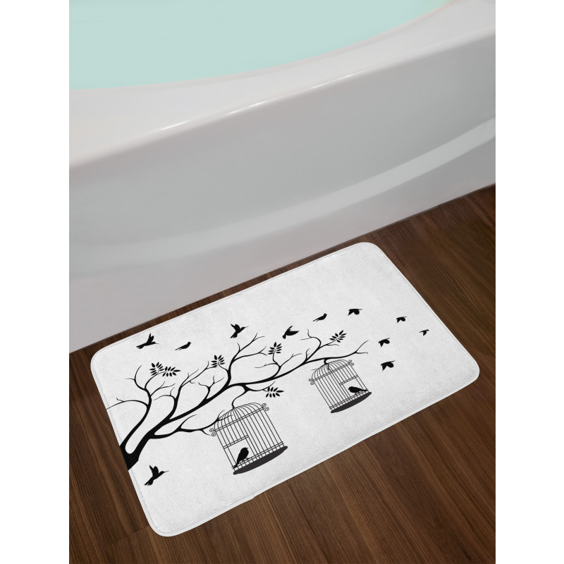 Birds Flying to Cages Bath Mat