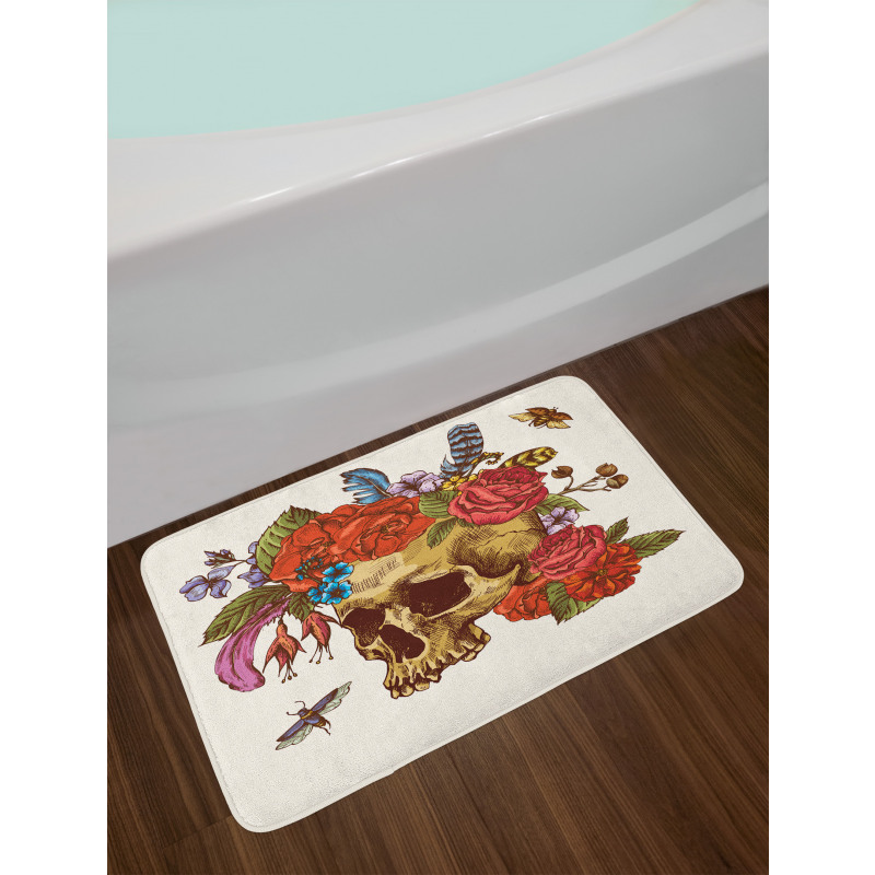 Skull Flowers Bees Bath Mat