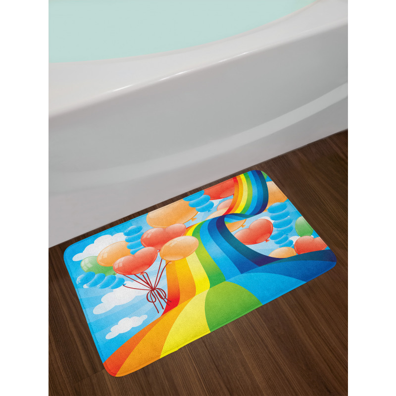 Rainbow Romantic Hearts Bath Mat