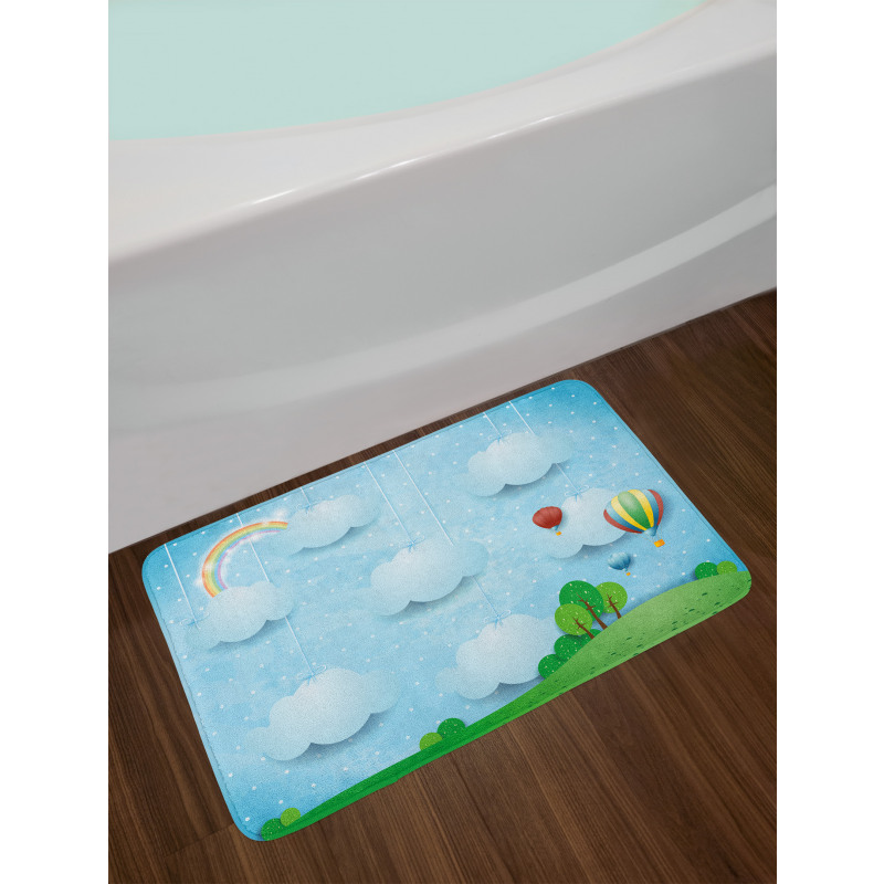 Balloons Clouds Stars Hill Bath Mat