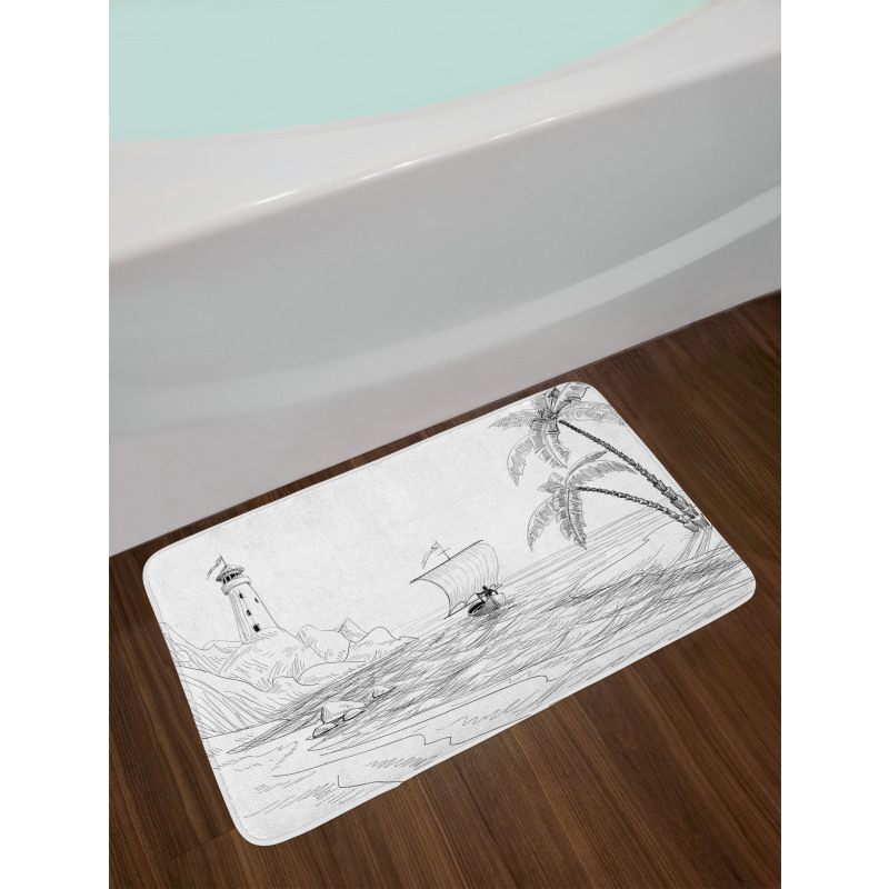 Sketch with Boat Palms Bath Mat