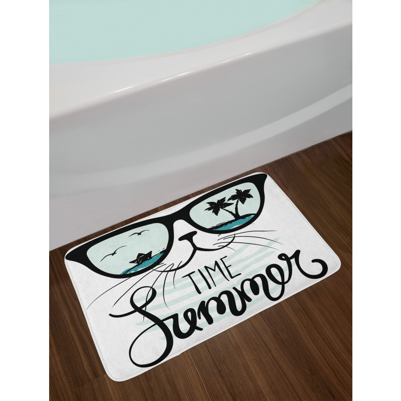 Hipster Cat with Palms Bath Mat