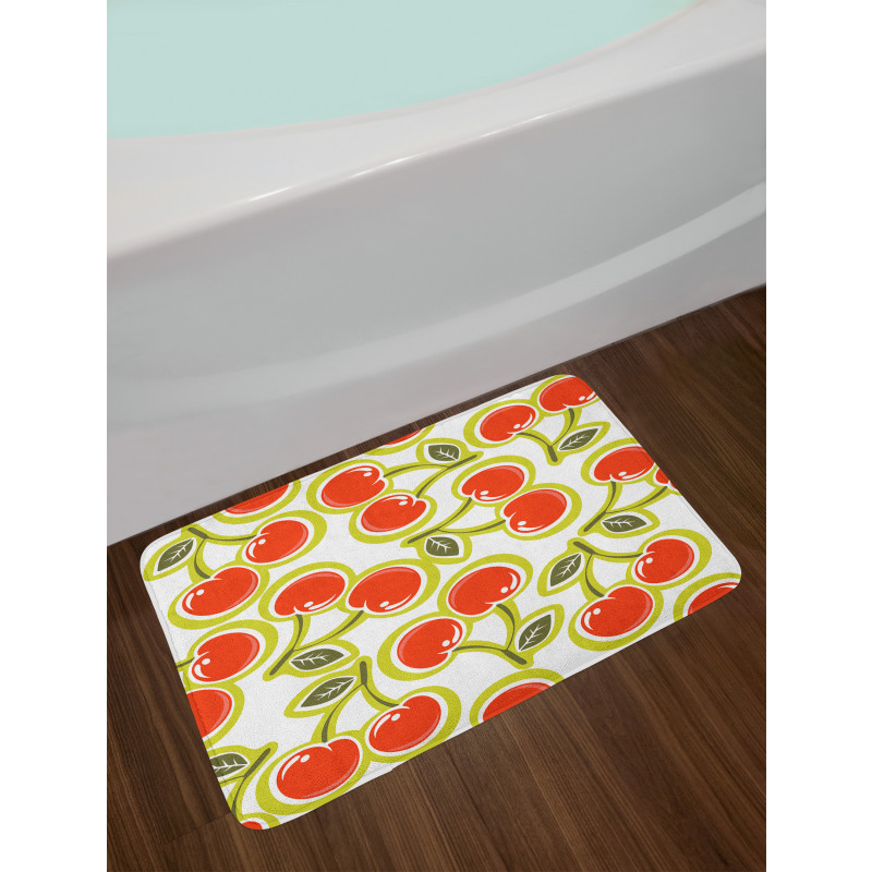 Cherry and Leaves Pattern Bath Mat