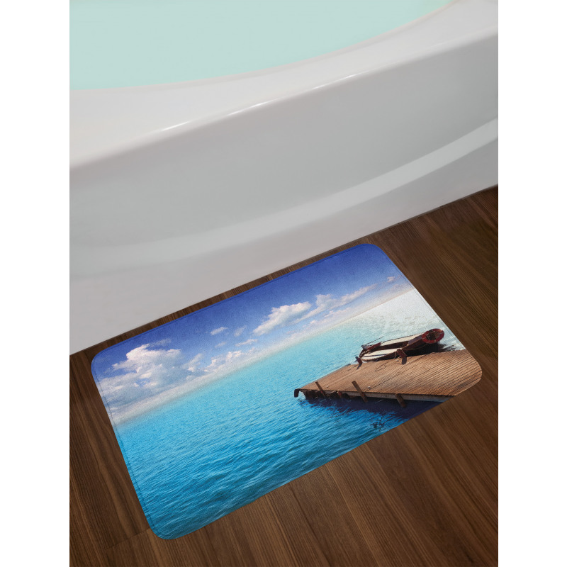 Wooden Deck on a Lake Bath Mat