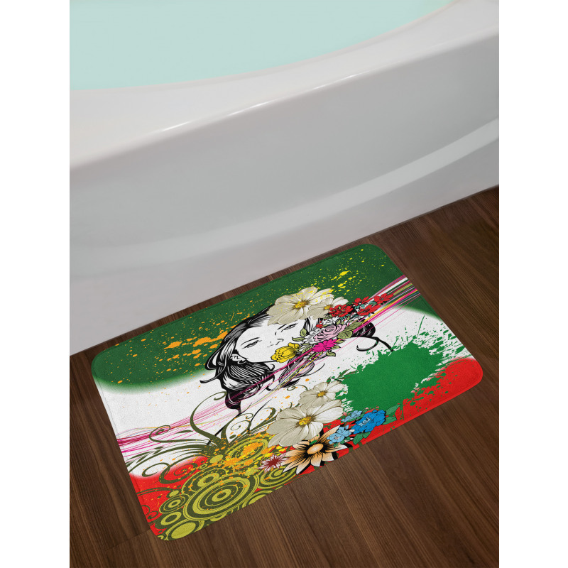 Tropical Flowers Spirals Bath Mat