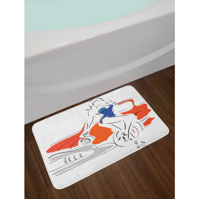 Woman Sketch in Polka Bath Mat