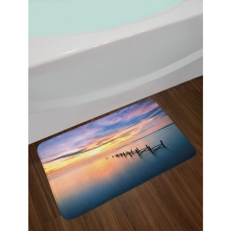 Sunset Abandoned Jetty Bath Mat