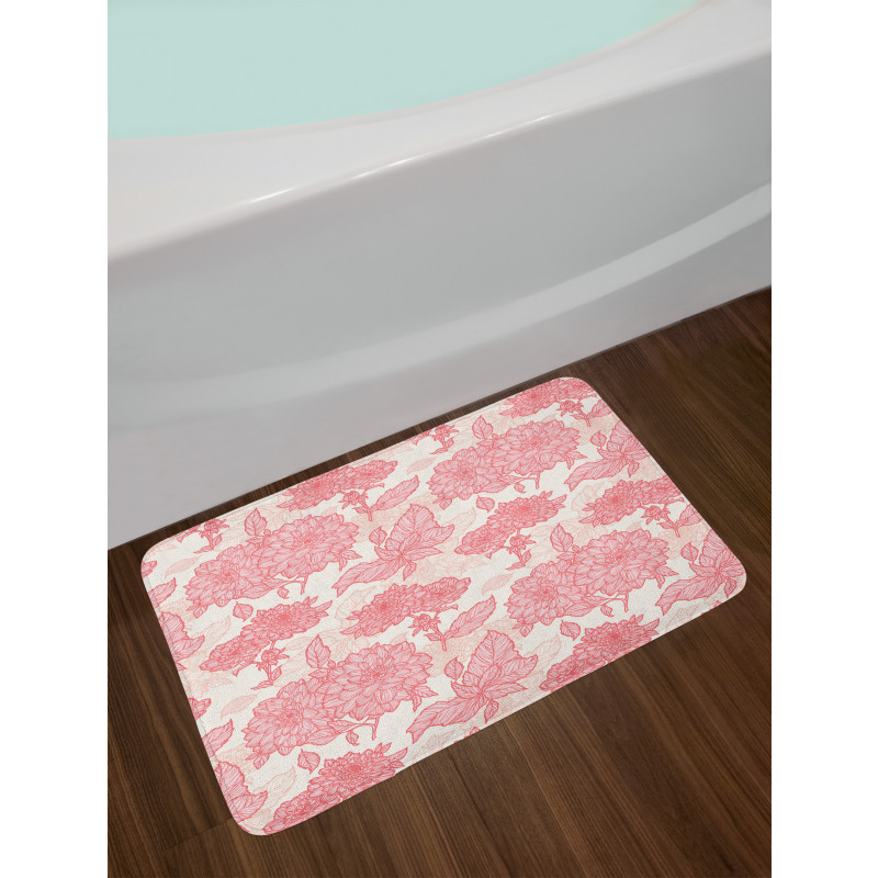 Pink Flowers and Leaves Bath Mat