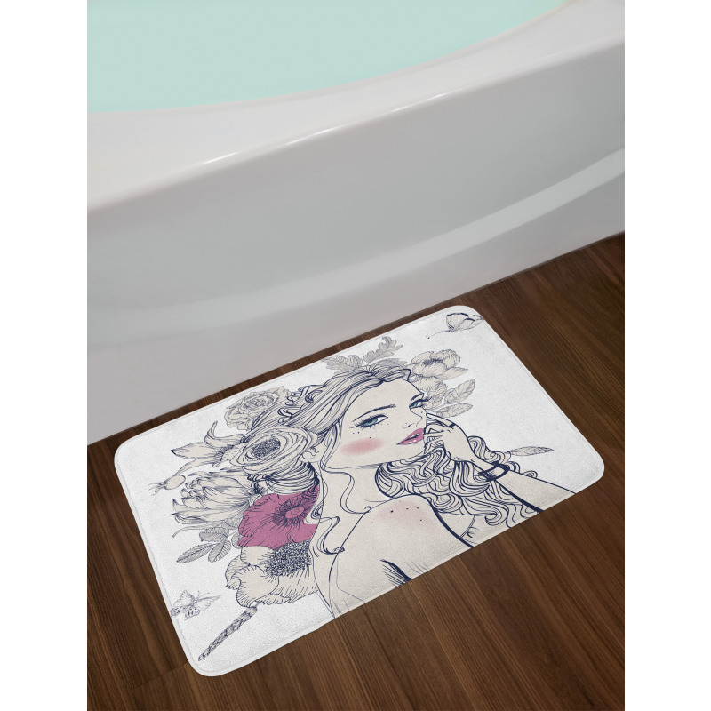 Butterfly Woman Portrait Bath Mat