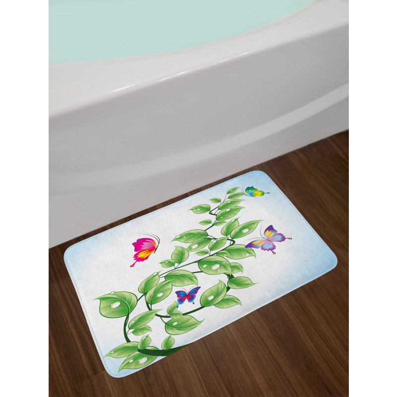 Floral Leaves Branches Bath Mat