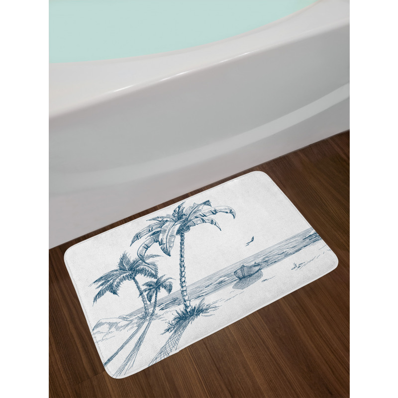 Palm Tree Boat Sketch Bath Mat
