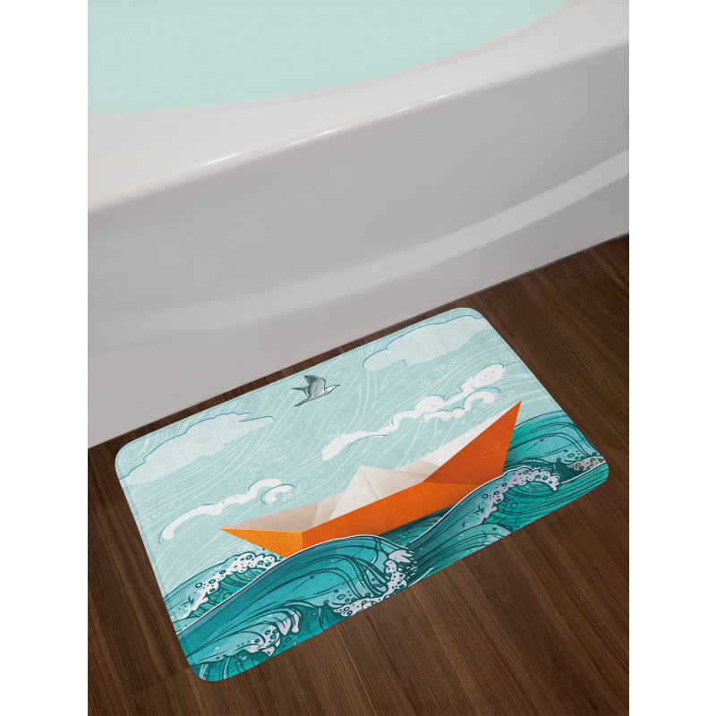 Navy Sealife with Waves Bath Mat