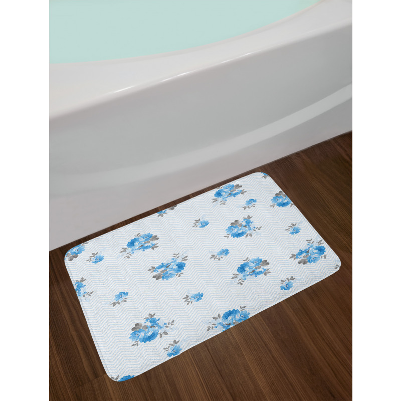 Blue Color Romantic Flower Bath Mat