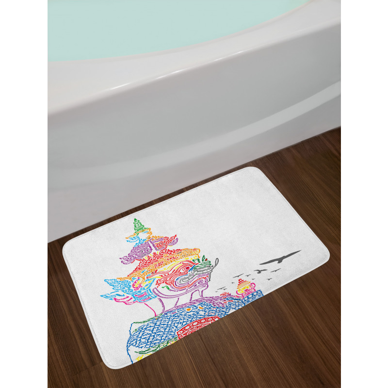 Asian Ancient Dragon Face Bath Mat