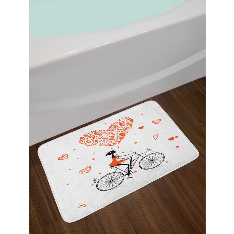 Romantic Cyclist Girl Bath Mat
