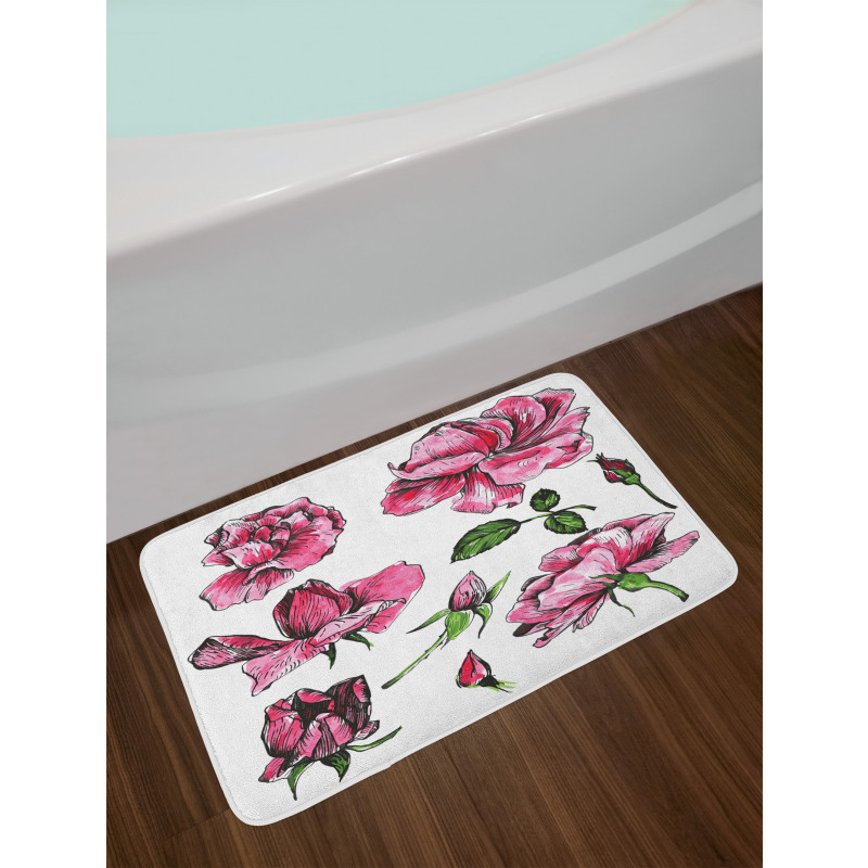 Garden Flowers Rose Buds Bath Mat