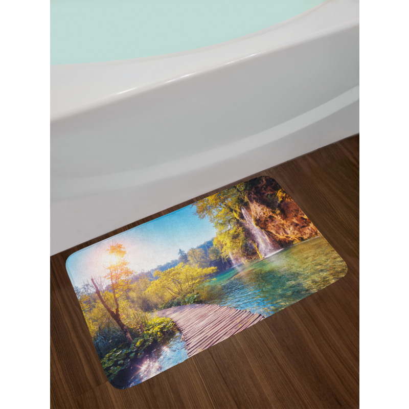 Idyllic Lake Waterfall Bath Mat