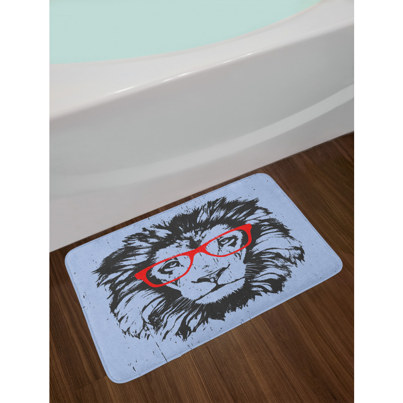 Lion and Hipster Glasses Bath Mat