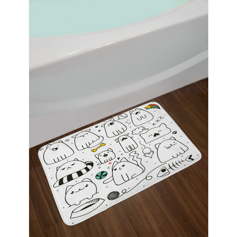 Sketchy Cats with Toys Bath Mat