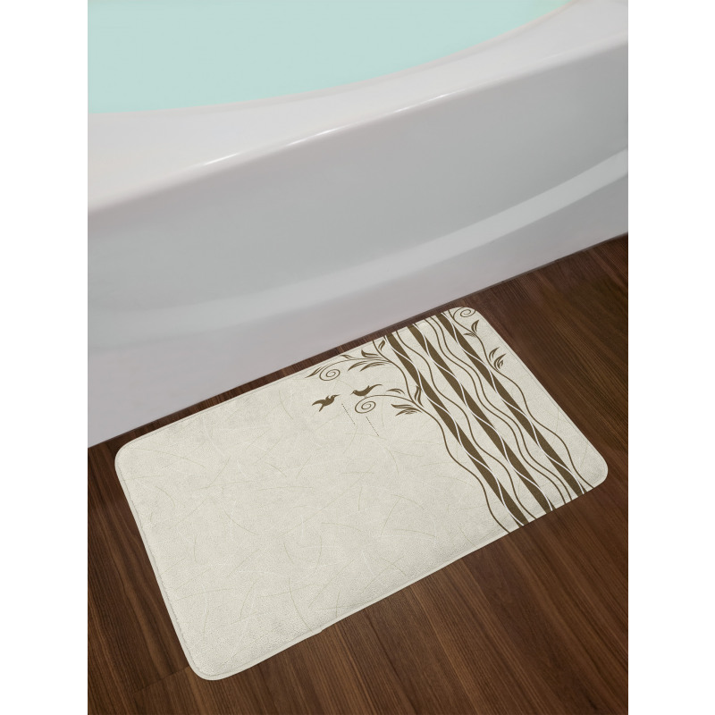 Wavy Tree Branches Birds Bath Mat