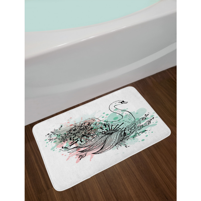 Sketchy Swan Watercolors Bath Mat