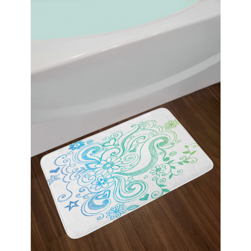 Ombre Sketchy Floral Bath Mat