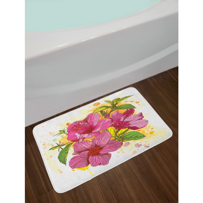 Vibrant Hibiscus Flower Bath Mat