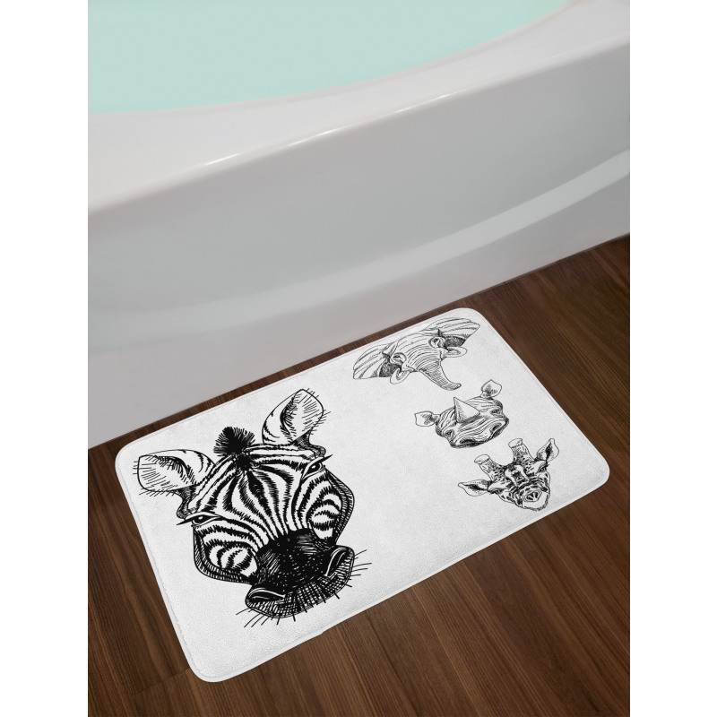 Safari Wildlife Sketch Bath Mat