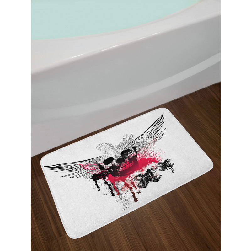 Grunge Wings and Skull Bath Mat