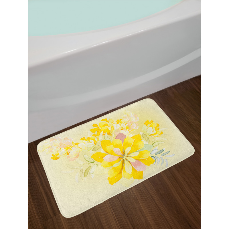 Romantic Yellow Flowers Bath Mat