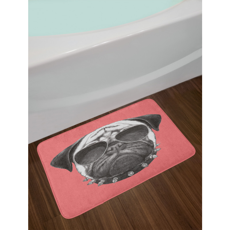 Pug Dog Sunglasses Colar Bath Mat